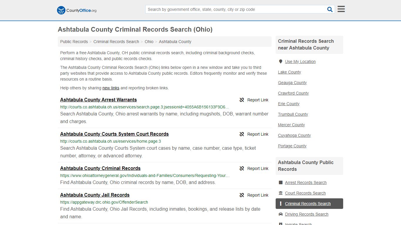 Ashtabula County Criminal Records Search (Ohio) - County Office